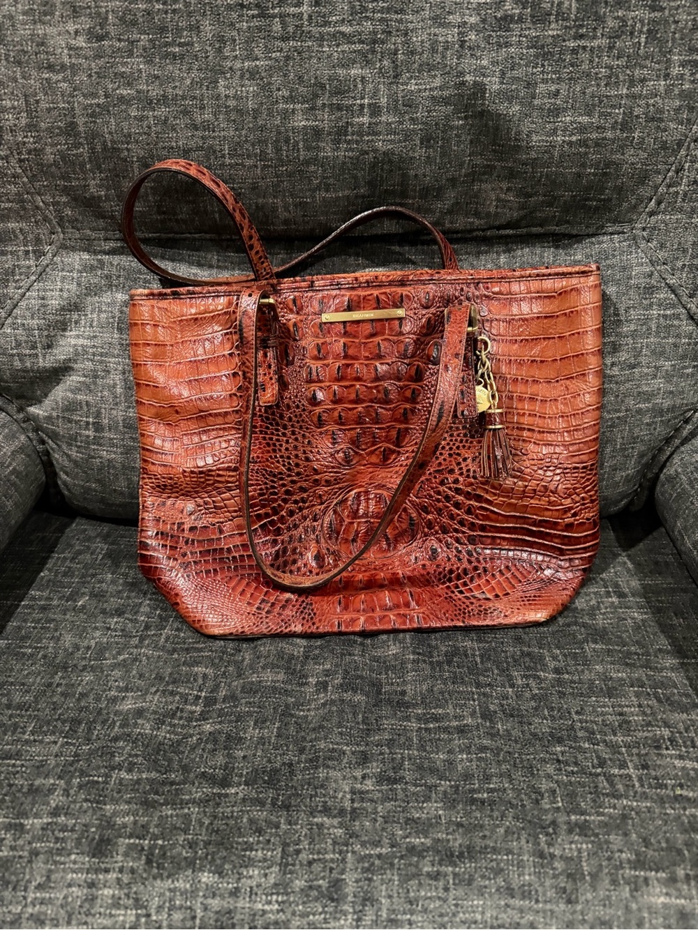 Women's Croc-Embossed Leather Tote Bag in Brown